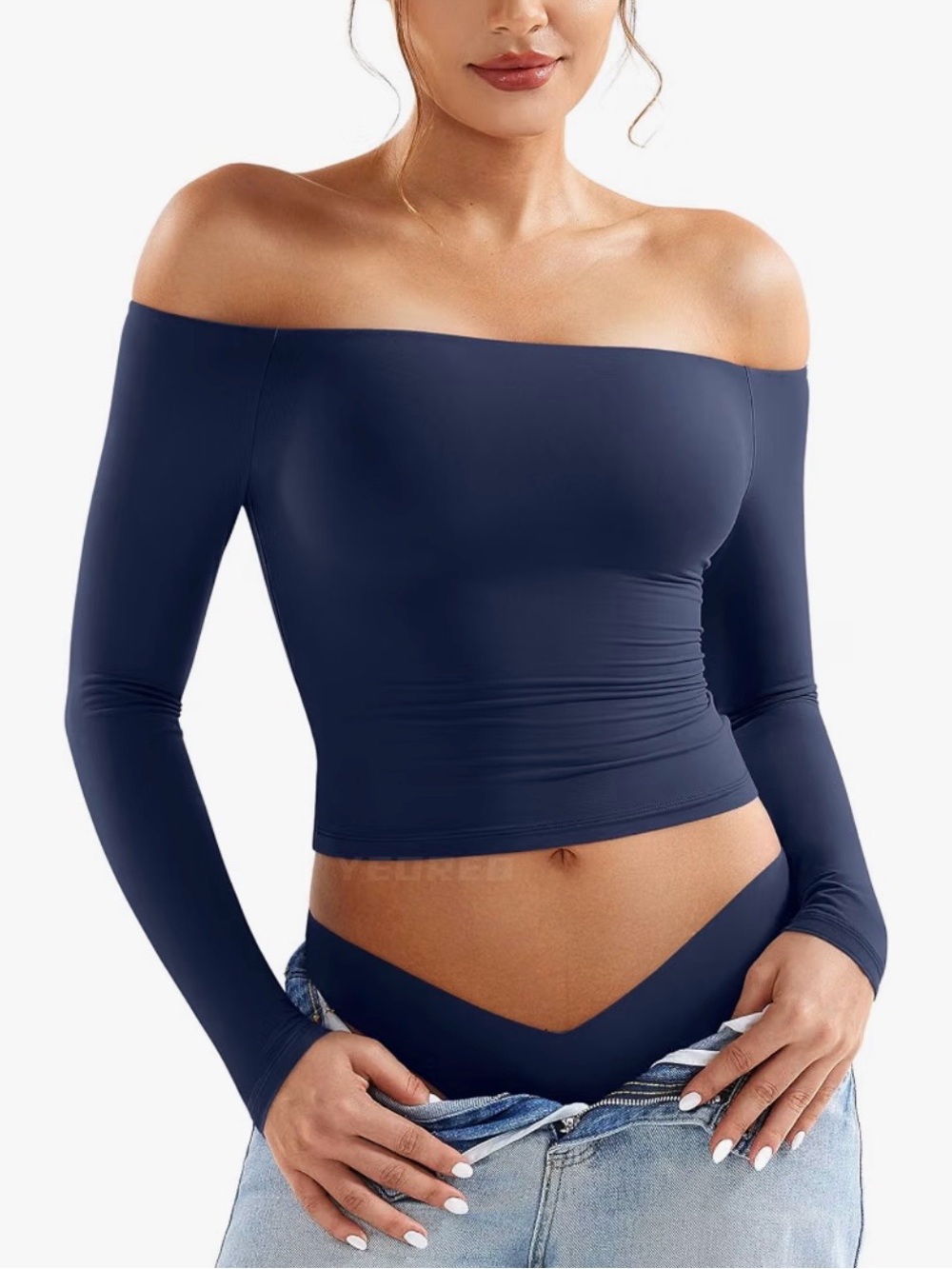 Off-Shoulder Navy Long-Sleeve Top - Women